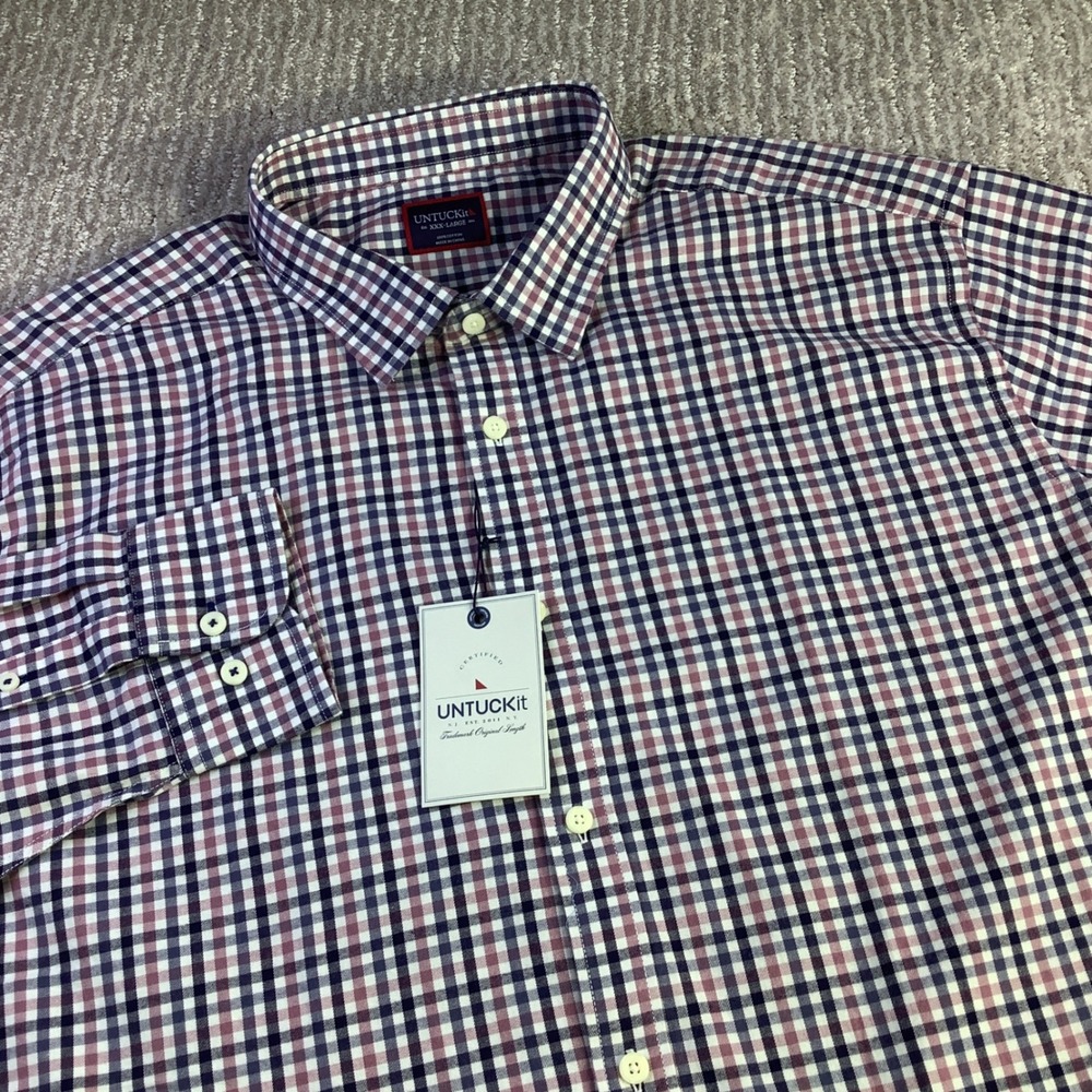 UNTUCKit Cascina Shirt XXXL Mens Navy Red Plaid Long Sleeve Button Down New